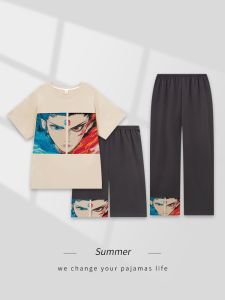 SHAPRA | Cotton Short Sleeve Lightweight Cartoon Printed Summer Plus Size Sleepwear 3-Piece Set