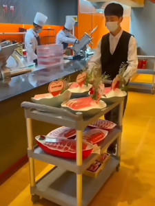 YOYO 3 Tier Serving Trolley with 304 Stainless Steel Frame Heavy Duty PP Shelves Rolling Service Cart Hotel Restaurant Kitchen Lockable Wheels