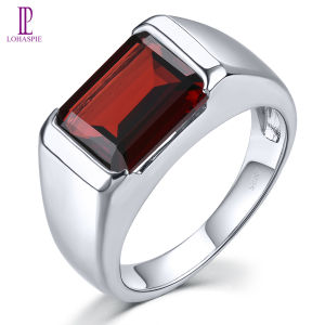 Lohaspie Jewelry Genuine 4.8 Carats Solid Sterling Silver 925 Ring Original Natural Garnet Ring 925 Silver Ring Women Original Garnet Stone Red Ring For Women Silver 925 Jewelry