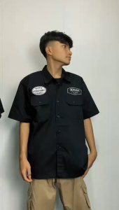Sowam Workshirt Black Kemeja Pendek Hustle Culture life American Drill Kemeja Kerja