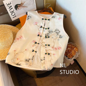 New Chinese Style Womens Tang Suit Vest Light National Style Button Soft Wind Spring Autumn New Model Commute round Neck
