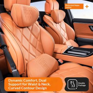 Car Neck Pillow and Lumbar Support All-Season Universal Breathable Seat Lumbar Cushion with Ergonomic Waist Contour