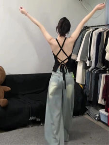 เสื้อกั๊กสายเดี่ยวเปิดหลังสำหรับผู้หญิง ชุดชั้นในแบบมีแผ่นเสริมหน้าอก ชุดชั้นในแบบไม่มีแขน ชุดฤดูร้อนสำหรับใส่กลางแจ้ง