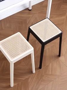 Stackable Plastic Round Stool Household Living Room Stool Rattan Plastic Stool Thick Round Stool