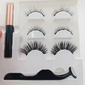 Natural Handmade Mink Magnetic Eyelashes Set 3 Pairs with Magnetic Eyeliner Beauty Makeup False Lashes