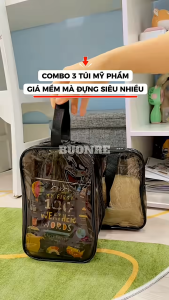 Combo 3 túi du lịch trong suốt nhiều kiểu dáng hiện đại đựng mỹ phẩm chống thấm nước an toàn