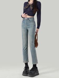 High Waist Straight Leg Jeans Womens Early Spring 2025 New Loose Slimming Eighteen Small American Narrow Version Smoke Tube Pants