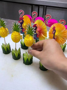 Handmade Paper Umbrella Pineapple Shape Creative Artistic Decorations for Cocktail Cold Dish Sign Wooden Material Disposable