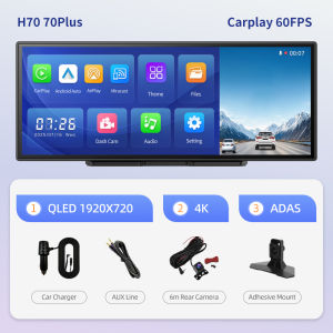 Imagebon 11.4″ H70 Plus Carplay 60fps Dash Cam 4K ADAS Wireless Car Play & Android Auto monitor Dual Recording Night Vision