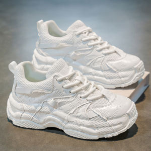 Mens Sporty Casual Shoes Breathable Running Shoes Anti-Slip Thick Bottom Heightening White Dad Shoes Autumn Season