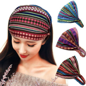 หมวกคลุมผมลายทางสไตล์ชาติพันธุ์แบบผ้าฝ้ายลินินปักลายดอกไม้ หมวกคลุมผมแบบผู้หญิง หมวกคลุมผมแบบคลุมผมเด็ก หมวกคลุมผมแบบท่อรูปทรงกลม
