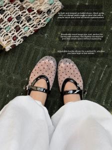 MEIYANG | Retro Sweet Style Ballet Shoes Round Head Net Polka Dots