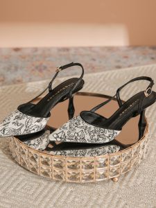 Princess Style Embroidered Lace Sandals Open Toe Backless Womens High Heels Fashionable Breathable Summer Shoes
