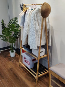 Bamboo Coat Rack Stand 66/86/116CM 2Layers Storage Portable Foldable Bedroom Wooden Clothes Rack Clothes Hanging Rack