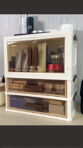 inhom 2/4 Tier Desktop Makeup Storage Cabinet Dust-proof Cosmetics Storage Cabinet With Sliding Doors Cosmetic Storage Box