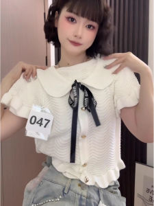 Áo Len Dệt Kim Không Tay Màu Trắng Viền Hoa Phong Cách Ngọt Ngào Dành Cho Nữ Mùa Hè Mỏng Áo Vest Thắt Nút Bướm