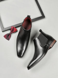 Boots Short Pointed Toe Spring and Summer British Style Fleece-lined Chelsea Boots Mens Simplicity Genuine Leather High Top Business Formal Wear Leather Shoes