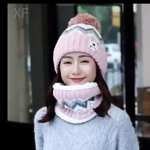Kupluk Syal Set Versi Korea Wanita Musim Dingin dengan POMPOM Cantik dan Murah