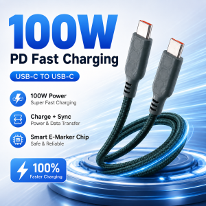 100W USB C to USB C Cable PD Fast Charging Type C Charger Cord with E-Marker Chip 480Mbps Data Sync for Phone Tablet Laptop