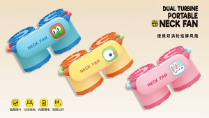 Cute Kids Mini Size Dual Turbine Neck Fan 3-Speed Hands Free Wearable Neck Cooler 360° Adjustable 1200 mAh Portable Rechargeable Mini Fan