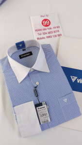 [Việt Tiến Sale] Sơ Mi Dài Tay - Regular (Suông) - Vạt Bầu - Kẻ sọc xanh da trời - size 38