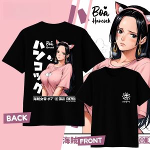 Bandai | Anime One Piece Boa Hancock Printed Cotton T-shirt Summer Mens and Womens Harajuku Clothing Fashion Casual Street T-shirt