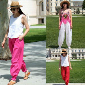 กางเกงขายาวทรงหลวมเอวสูงผ้าฝ้ายแท้สำหรับผู้หญิง กางเกงขายาวทรงหลวมป้องกันยุง กางเกงขายาวทรงบาง ทรงสลิมฟิต กางเกงขายาวทรงลำลองไซส์ใหญ่