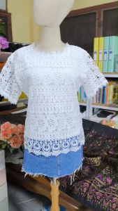 AJ&JTS - เสื้อลูกไม้สีขาว เสื้อขาวใส่งานบวช ใส่ทำบุญ ใส่ไปวัด Freesize อก 42 ยาว 25 นิ้ว No.328 ส่งฟรี มีบริการเก็บเงินปลายทาง