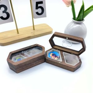 Handmade Custom Hexagonal Vintage Pet Photo Wooden Hair Collection And Memorial Box Pet Hair Pet Nails Pet Ashes Etc.