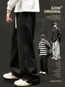 กางเกงวอร์มลำลองหลวมๆ ทรงตรงสไตล์อเมริกันสำหรับผู้ชาย กางเกงขายาวทรงตรงสไตล์ฤดูใบไม้ร่วง/ฤดูหนาว สไตล์ยูนิเซ็กซ์