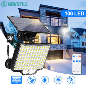 106 LED Solar Motion Light Outdoor Separate Panel Solar Flood Lights 3Light Modes for Garden Garage Street Lamp Outdoor Lighting
