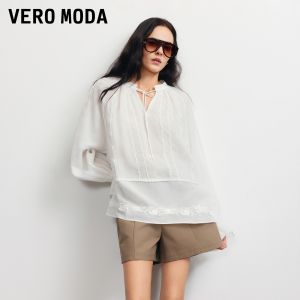 Vero Moda | Linen Lyocell Blouse Female Summer New Design Tied Flared Sleeve Lace Retro Style