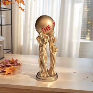 1 Piece of Light Luxury Three-Person Ball-Holding Art Ornament Golden Texture Ball Engraved with the World Is Yours Inspirational Atmosphere Display Piece for Living Room Tabletop