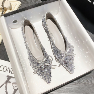 MIFEI | Silver Pointed-Toe Flat Shoes for Women