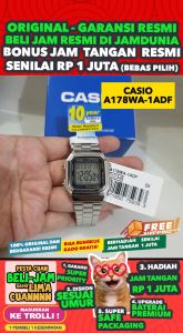 CASIO ORIGINAL - CASIO A178WA-1AV - MEN - SIlver - Stainless - Jam dunia JD17ST # Jam Tangan Pria Cowok Anti Air Digital Analog + CASIO A178WA 1A A178WA-1A A178WA1 A178WA-1 A178WA1A A178WA-1A- 1 $ WR0 STS SD7 DUP108