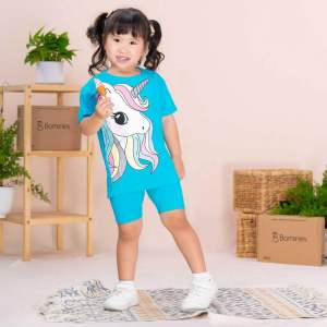 Đồ bộ bé gái Unicorn BOMINES họa tiết xinh xắn thun cotton thoáng mát đủ size 3- 12 tuổi 12- 36kg DBLBGUNICORN