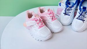 Kids White Shoes Girls Breathable Rubber Shoes Non Slip Travel Boys Breathable Chunky Sneakers With Box(size 26-37)