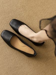 LIQIXIEFANG | French Square Toe Soft Leather Easy Slip-On Flats