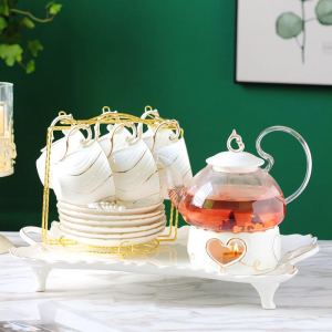 English Afternoon Tea Home Use Ceramic Tea Set with Candle Heater Base