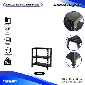 Heavy Duty Angle Steel Shelving Rack 70x30x143cm | 5-Tier Metal Storage Shelf | 60KG Capacity Per Shelf | Black & White