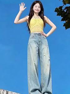 La Chapelle | Summer Skinny High Waist Ripped Scratched American Style Denim Pants
