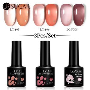 UR SUGAR 3pcs Nail UV Jelly Glass Gel Polish Set Glitter Sequins Color Varnish Iridescent Translucent Gel Soak Off UV LED Lamp Gel Polish