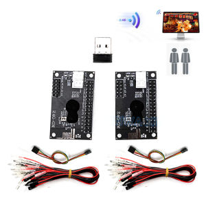 อะแดปเตอร์ไร้สายแบบ 2 ผู้เล่น ไม่มีดีเลย์ ตัวเข้ารหัส USB สำหรับควบคุมเกมอาร์เคด PCB สำหรับจอยสติ๊กเกม Pandora คอนโซล PC PS3 ชุด DIY