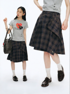 JNXS | Chân Váy Dài A-line Kẻ Caro Nếp Nhăn