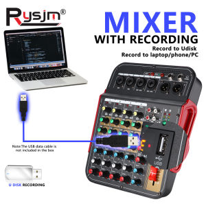 6-Channel Audio Mixer DJ Conoler with 48V Phantom Bluetooth-compatible USB to PC Recording and Playback for Live Karaoke Party