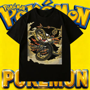 2025 Summer Poksammon Animation Brand 100% Cotton Rayquaza Printed T-shirt for Men and Children Harajuku Casual Short Sleeve Y2k