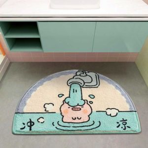 VIKAMA Cute Bear Bath Mat Oval Checkered Yeah Non Slip Soft Plush Bathroom Rug Absorbent Floor Mat for Shower Kids Room Cartoon