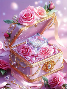 BILIBILI | Acrylic Paint By Numbers Pink Rose Jewelry Box Painting By Numbers on Canvas Coloring By Number for Adults Paint Digital Art