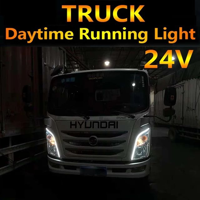 24v DRL Car DRL Daytime Running Light Waterproof Flexible Turn Signal Yellow Guide Strip 70cm For Bus Truck Headlight Assembly