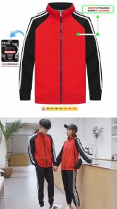 JAKET OLAHRAGA PRIA JUMBO MERAH STRIP KOMBINASI HITAM (M-6XL) JAKET OLAHRAGA CUSTOM